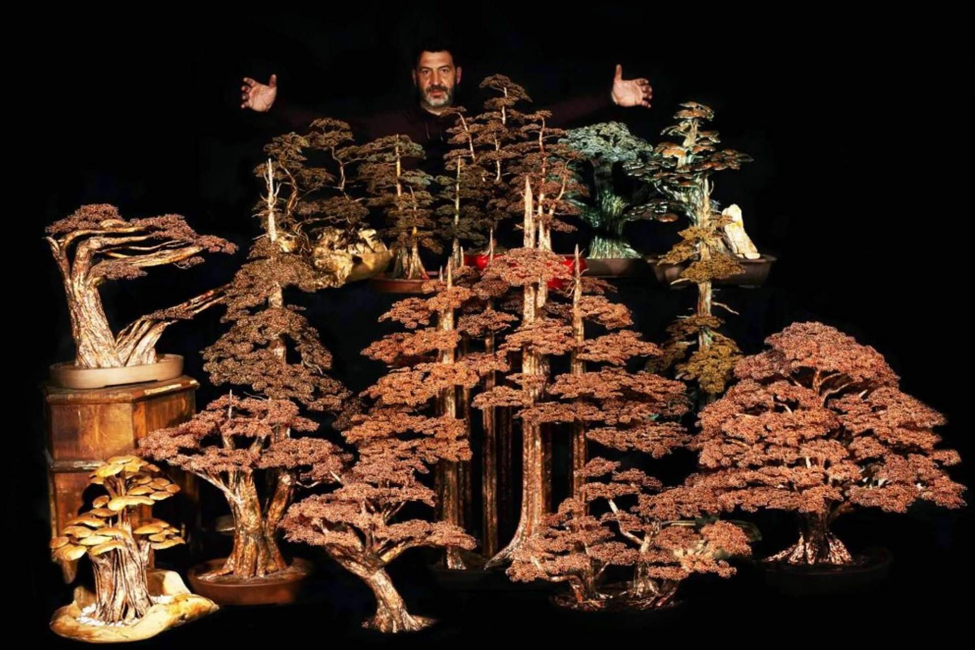 Un arte desconocido respetuoso con el medioambiente, árboles y bonsáis de cobre