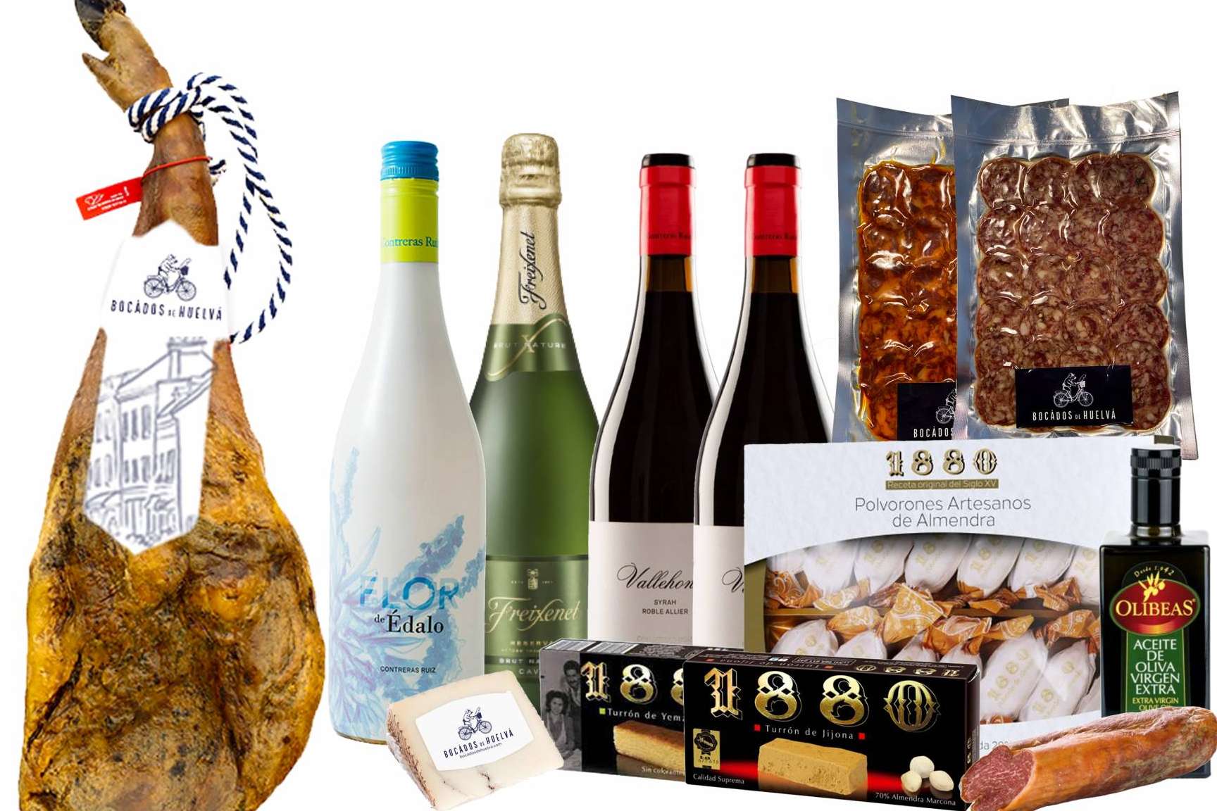 Los dos productos gourmet de Bocados de Huelva que no pueden faltar en la mesa estas Navidades, jamón ibérico y gamba blanca a domicilio