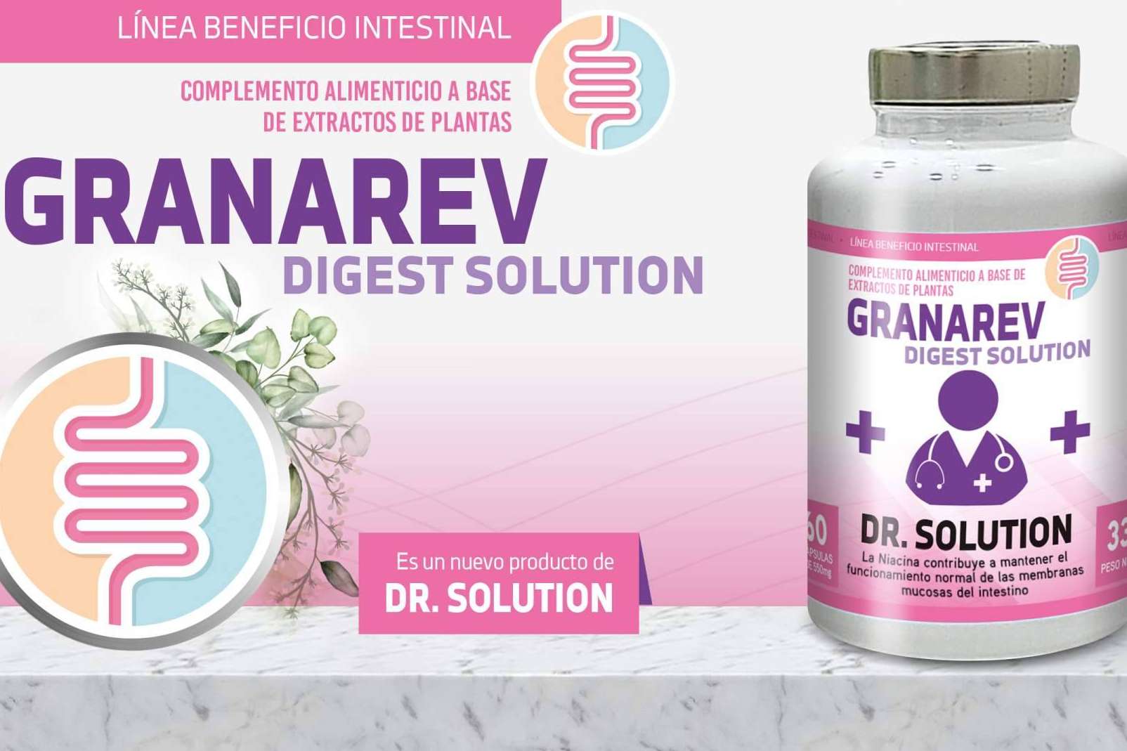 El suplemento con extracto de granada de Granarev Digest Solution para regenerar la permeabilidad intestinal