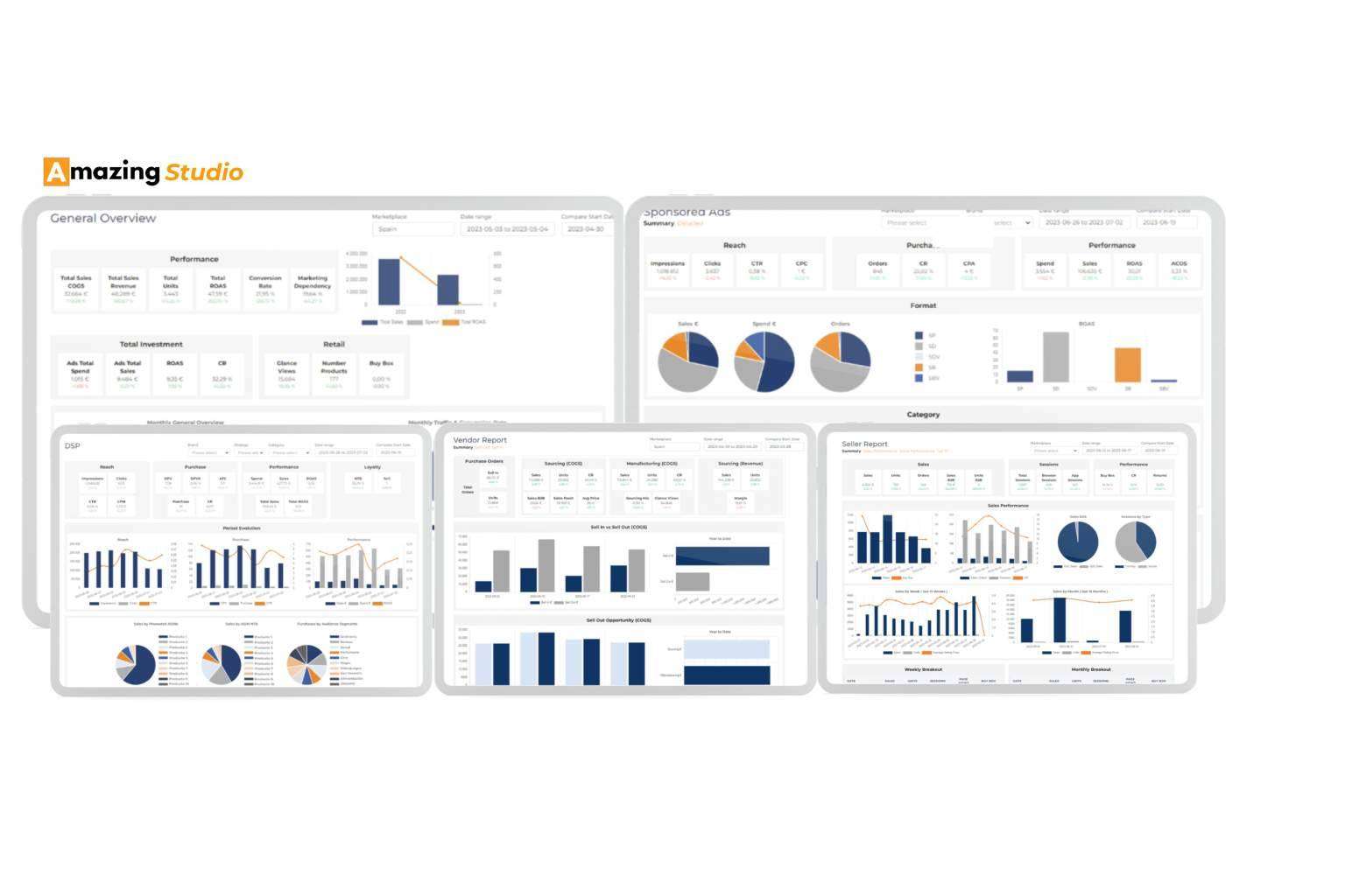 La herramienta de reporting que integra los resultados de campañas con los datos principales de retail de la cuenta de Amazon es Amazing Studio