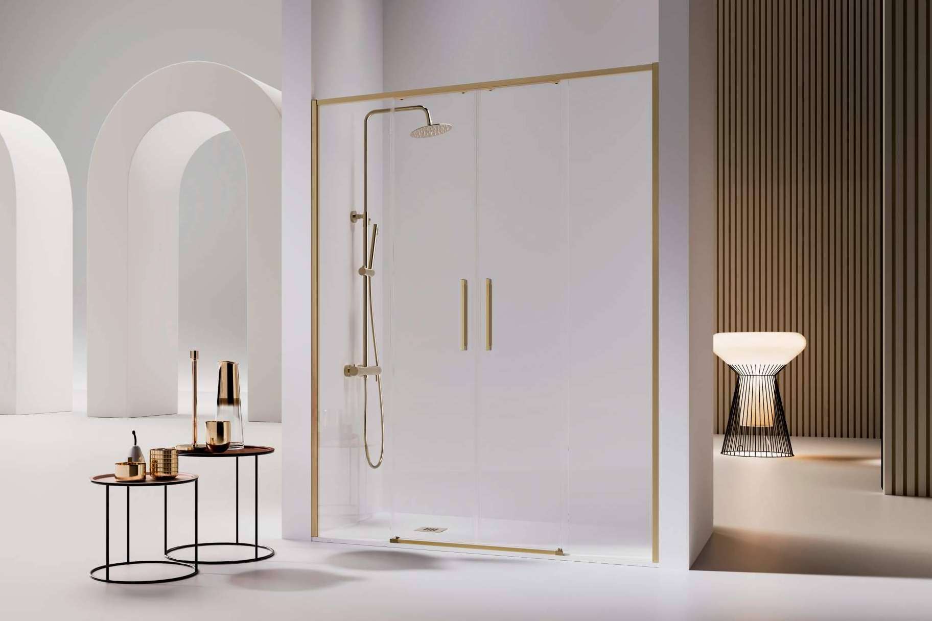 Las mamparas de baño con perfil negro y de oro cepillado que ofrece Mamparas Blau